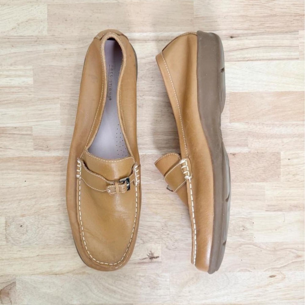 Y2K Tan Leather Loafer buckle square toe size 12 women's